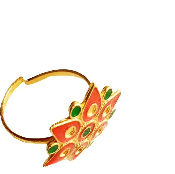 Assamese_Traditional_Copper_Gold_Plated_Red_Green_Colour_Finger-Ring_For_Girls_&_Women